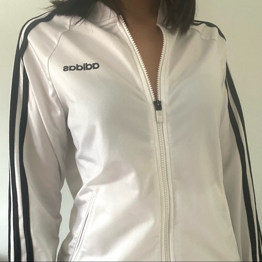 White Addidas Track Zip-Up